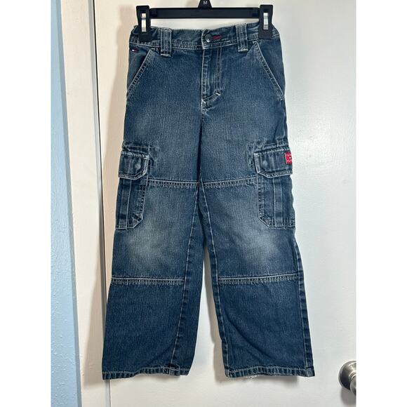 Y2K Tommy Hilfiger Cargo Jeans Boys Size 6 Baggy Grunge Skater Wide Leg - Picture 1 of 12